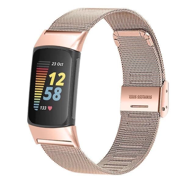Fitbit Charge 6 5 Milanese Loop rustfritt stålarmbånd med sølvfarge silverfärgad