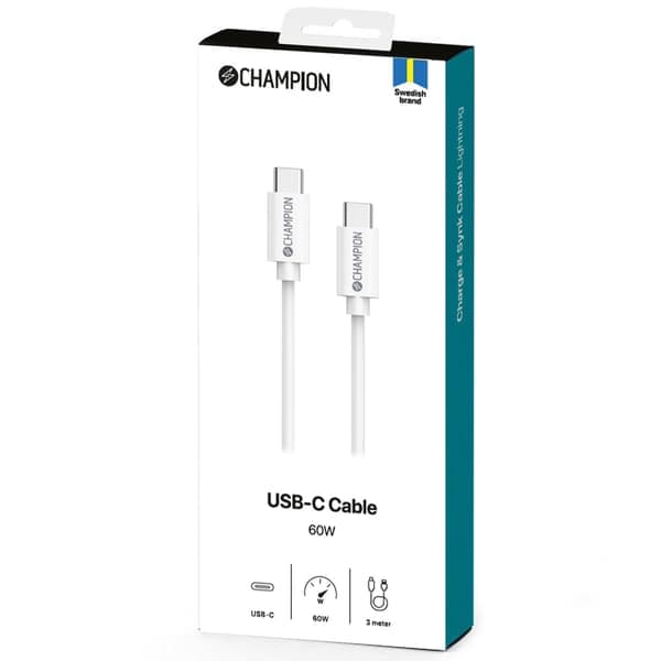 USB-C-kabel 60W 3m Hvit