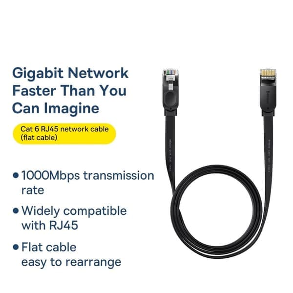 Baseus 1.5m Cat6 Fladt RJ45 Netværkskabel Sort