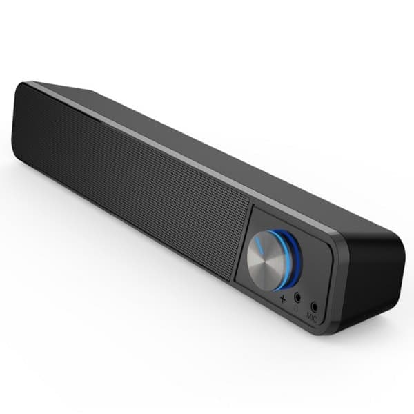 Svarte PC-høyttalere, 12 Watt, PC-lydplanke, USB-strøm, 3,5 mm