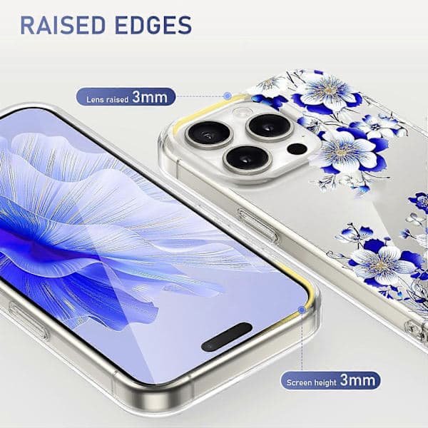 Blomsterdeksel for iPhone 15 Pro PC + TPU Transparent Deksel