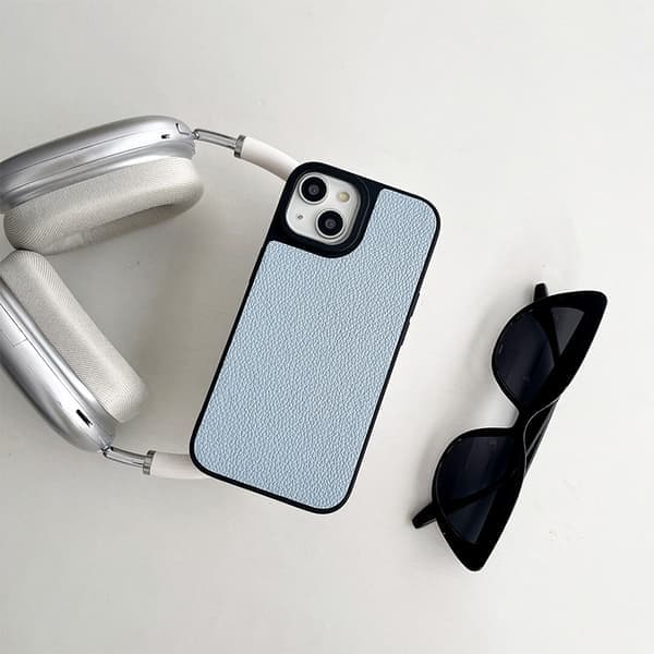Etui til iPhone 13, lædertekstur med store porer, enkel skal, lyseblå, solid silikone, tynd, enkel