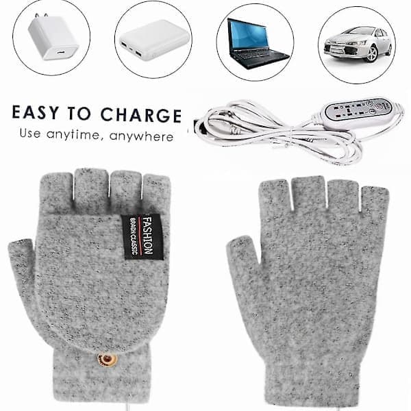 Elektriske Oppvarmede USB Vinterhansker, Termisk Isolerte Hansker, Grå Gray