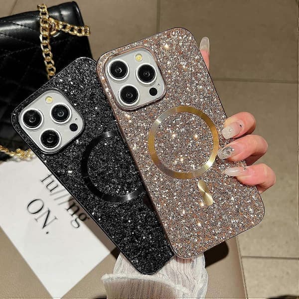 Magnetisk etui til iPhone 13 Pro TPU+PC Glitter Mousserende Galvaniseret Telefonetui
