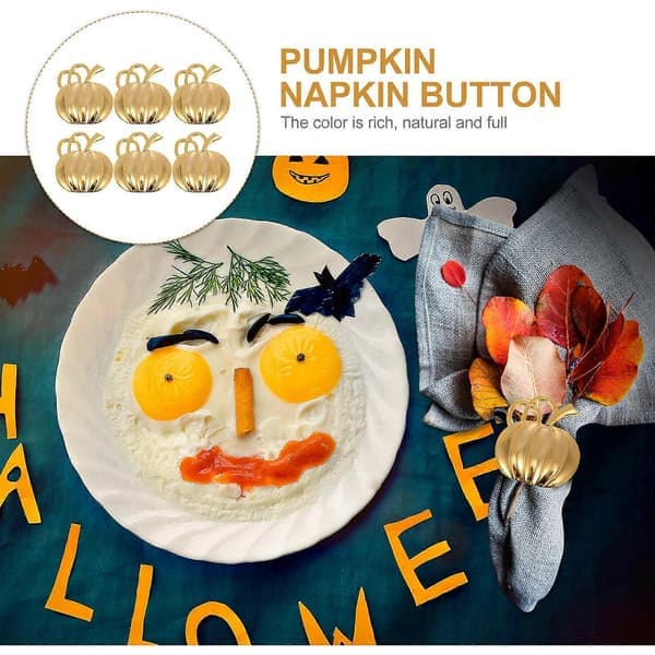6 elegante serviettringer med kreativ gresskarform til Halloween (gull)