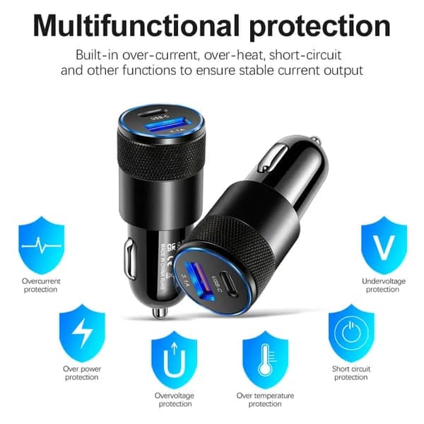 70W USB-C hurtig billaderadapter, QC 3.0