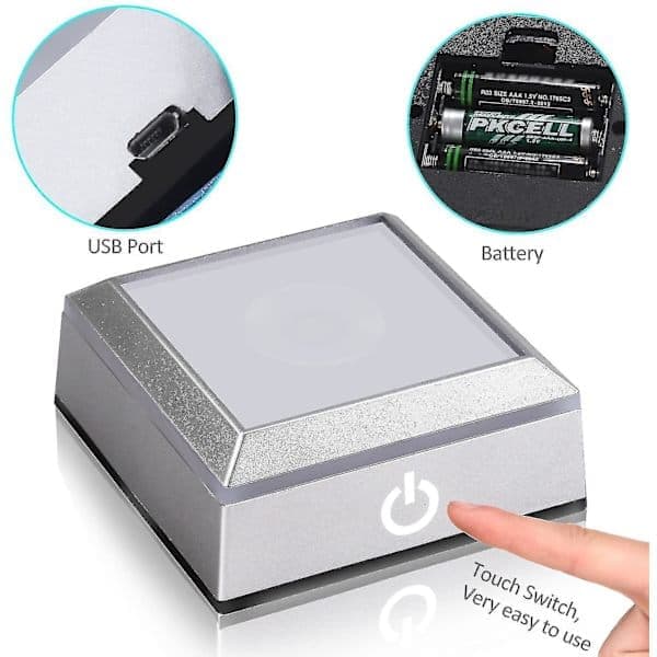 LED Lysbase til Krystal 3D Glaskunst, Farverig Belyst Firkantet Standplade, Flad
