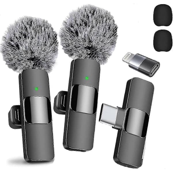 2024 Professionel Trådløs Lavalier Mikrofon 2-pak Støjreduktion Krystalklar Optagelse med USB-C til iPhone 15 Pro Max, iPad, Android
