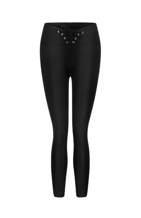 Sorte leggings med snøre i taljen Sort M M