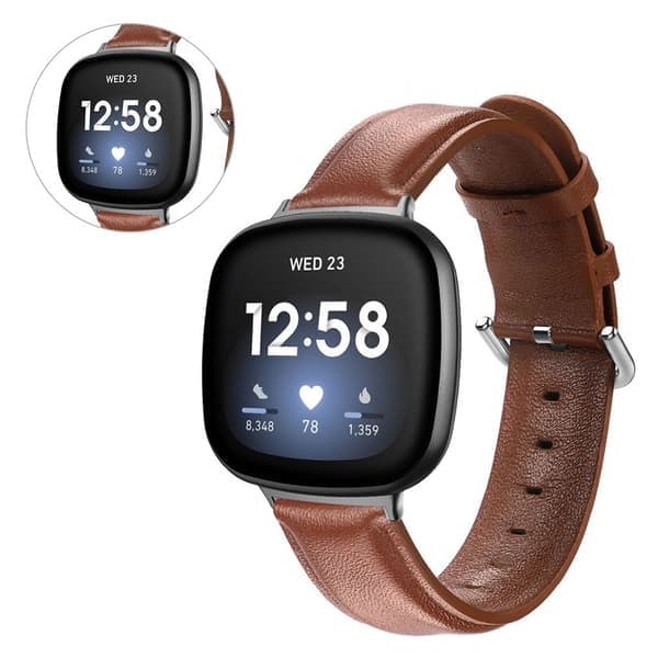 Fitbit Versa 3 ekte lærreim - brun Brun