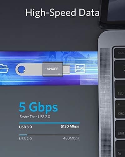 Anker USB C-adapter (2-pak), USB C til USB-adapter Højhastighedsdataoverførsel til MacBook Pro 2020, iPad Pro 2020, Samsung Notebook 9, Dell XPS