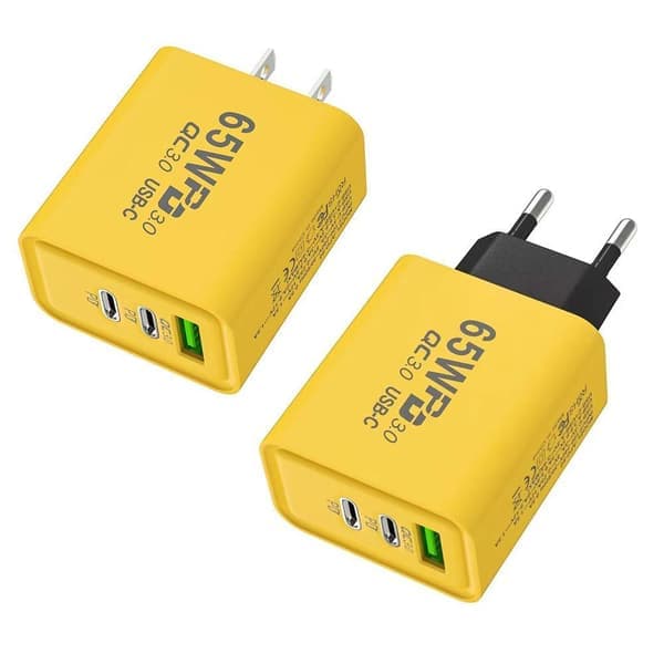65W USB C Lader Hurtiglading EU Plugg PD USB-C Type-C Hurtiglading yelllowB EU PLUGG yelllowB EU PLUGG