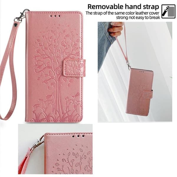 Redmi Note 14 4G - Läderfodral med trä- och älgprägling, roséguld Roséguld