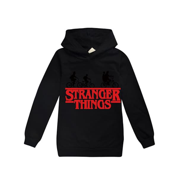 Drenge Stranger Things-inspireret hættetrøje, afslappet udendørs pullover, sort, 160 cm 160cm