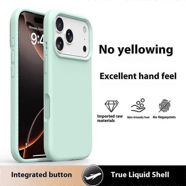 iPhone 17 Pro Max Fodral Mjukt Mikrofiberfoder, Flytande Silikon + PC-skydd Ljusgrön Ljusgrön Light Green