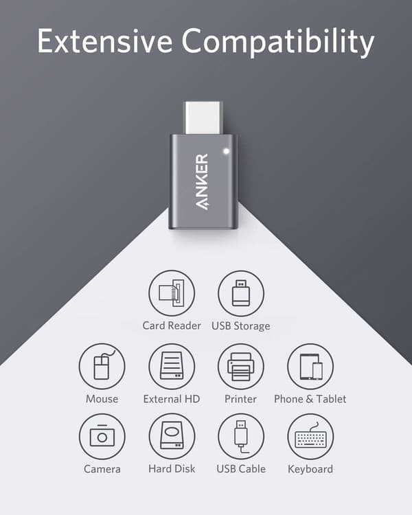 Anker USB C-adapter (2-pak), USB C til USB-adapter Højhastighedsdataoverførsel til MacBook Pro 2020, iPad Pro 2020, Samsung Notebook 9, Dell XPS