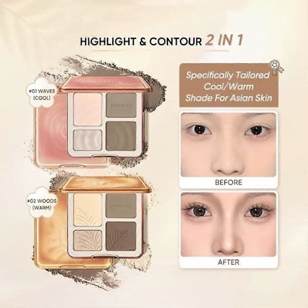 Judydoll Highlighter og Contour Palette Multi-Purpose Silkepudder til Naturlig Definition 01 Wave Shadow Disk 01 Wave Shadow Disk
