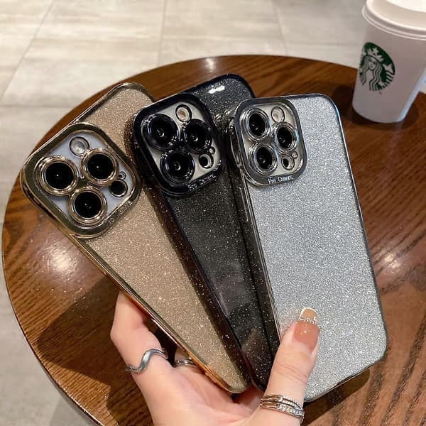 iPhone 12 Pro Glitter Luksus Cover - Sødt Fleksibelt Belægningsbeskyttelse, Kamerabeskyttelse, Stødsikkert, Modedesign til Kvinder og Mænd Sort standard Black