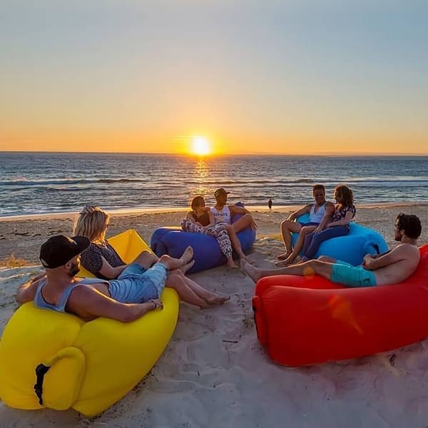 Oppustelig liggestol, selvoppustelig nylon og PE bærbar luftsofa til strandhavefestival, sort 200 x 90 cm sort