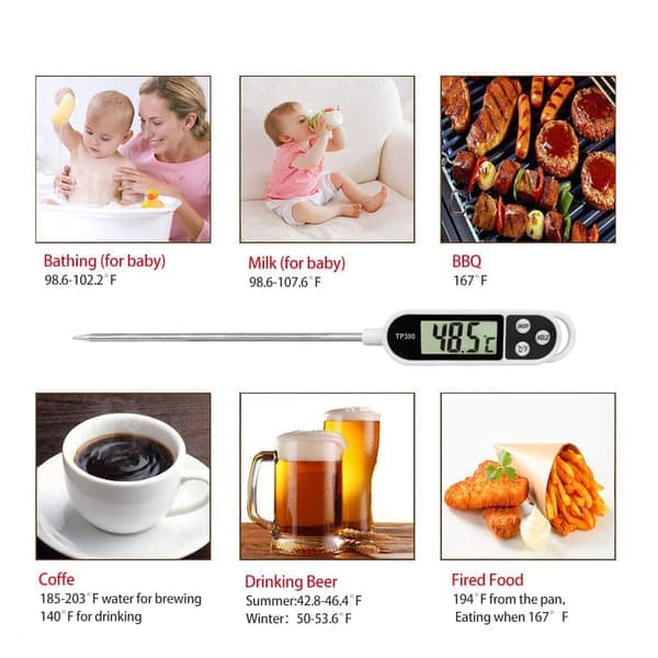 Kjøkkentermometer tilbehør termometer, termometer sonde termometer grilltermometer 5 sekunder LCD-skjerm termometer for bakverk BBQ kjøtt