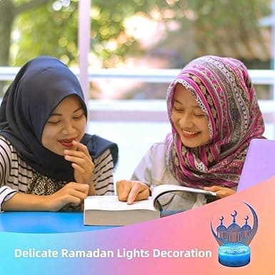 Ramadan dekorasjon LED-lys Eid dekorasjoner Måne Stjerne Nattlys 16 farger Eid dekorasjoner Måne med