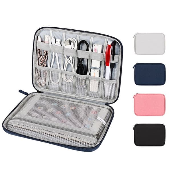 Bærbar Digital USB Oplader Kabler Ledninger Opbevaringstaske sort black