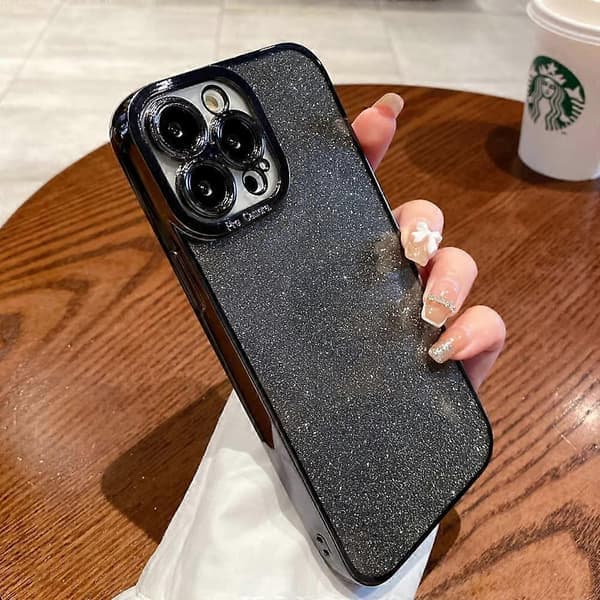 iPhone 12 Pro Glitter Luksusdeksel - Søt Fleksibel Galvaniseringsbeskyttelse, Kamerabeskyttelse, Støtsikker, Motedesign for Kvinner og Menn Svart standard Black
