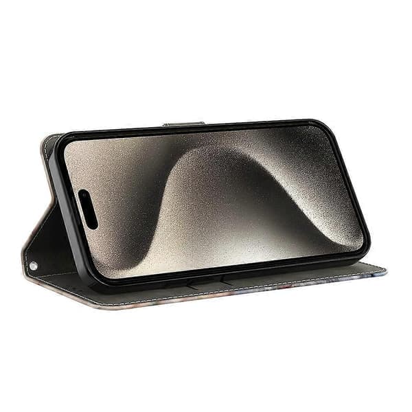 Til iPhone 15 Pro Etui 3D Mønster Print Læder Wallet Etui