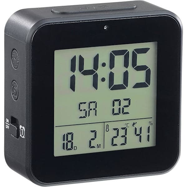 Radiostyrd väckarklocka med termometer och hygrometer