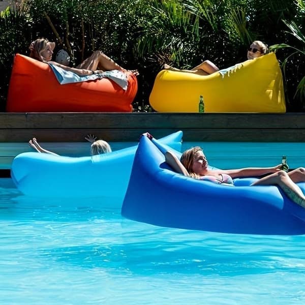 Oppustelig liggestol, selvoppustelig nylon og PE bærbar luftsofa til strandhavefestival, sort 200 x 90 cm sort sort