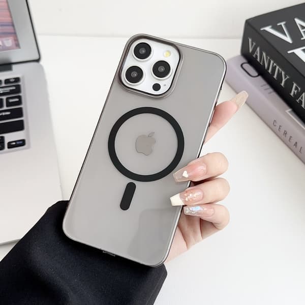 Etui til iPhone 17 Pro Transparent Sort + Magnetisk Transparent Hård Is Tynd