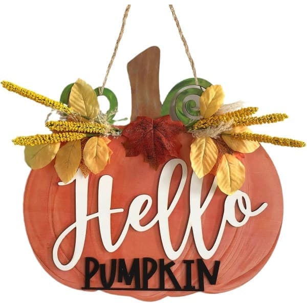 Hello Pumpkin Höst Välkomstskylt för ytterdörr Träpumpor Höstkrans för veranda Rustik bondgårdsvägg Vardagsrum (Hello Pumpkin)