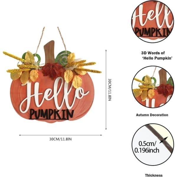 Hello Pumpkin Höst Välkomstskylt för ytterdörr Träpumpor Höstkrans för veranda Rustik bondgårdsvägg Vardagsrum (Hello Pumpkin)
