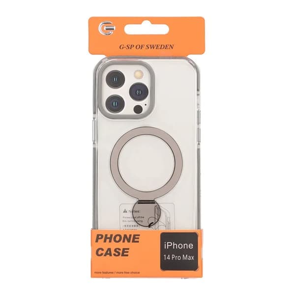 Pindun 360° roterende stativ magnetisk etui til iPhone 14 Pro Max grå gennemsigtig