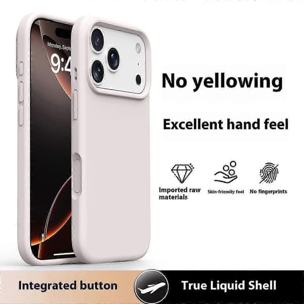 iPhone 17 Pro Max Fodral Mjukt Mikrofiberfoder, Flytande Silikon + PC-skydd Antikvit Antique White