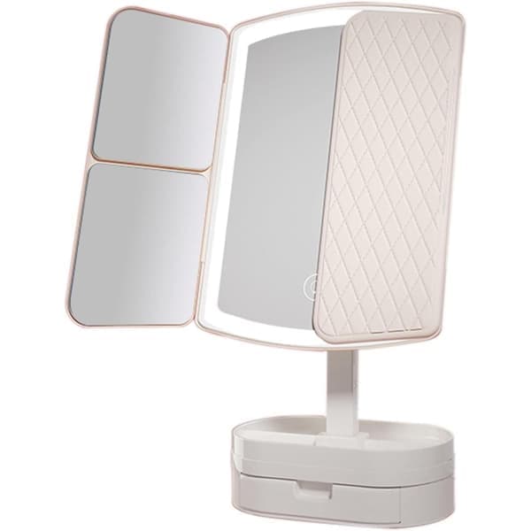 Makeupspejl med belysning og 1X 2X 3X forstørrelsesglas Hvid White
