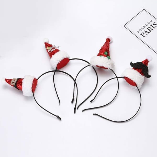 4-pack Julhatt med paljetter, Tomtehatt, diadem