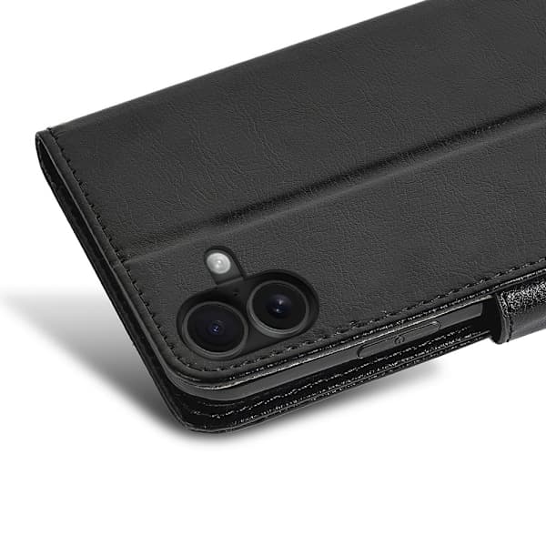 iPhone 16 Læderpung Etui – 3 Kortpladser – SORT sort black