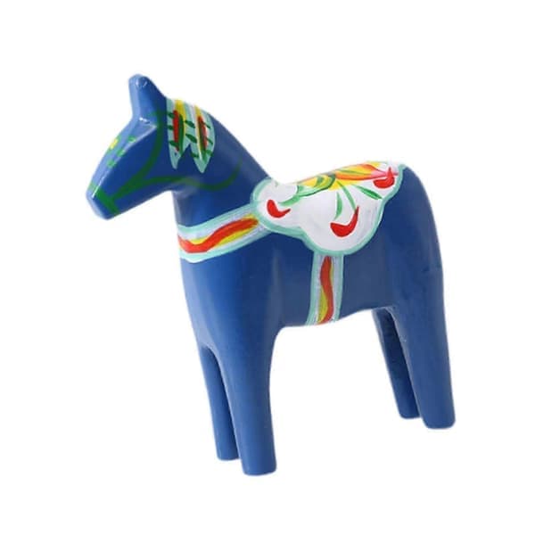 Trähäst Dalahäst, Svensk Dalahäststaty, Juldekoration Present Samlarobjekt Heminredning Dalahästfigur blå blue