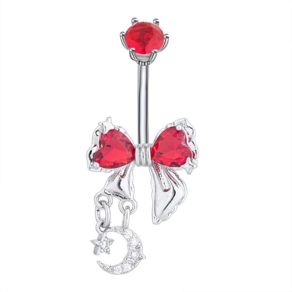 Navlepiercing med rose, stjerner og måne i rustfrit stål med krystaller A A