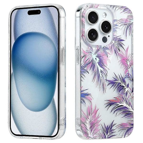 Blomsterdeksel for iPhone 15 Pro PC + TPU Transparent Deksel