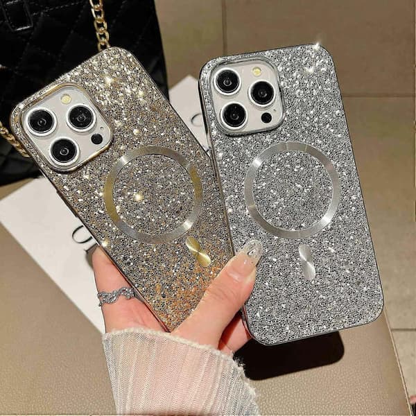 Magnetisk etui til iPhone 13 Pro TPU+PC Glitter Mousserende Galvaniseret Telefonetui