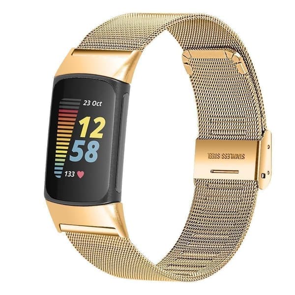 Fitbit Charge 6 5 Milanese Loop rustfrit stålarmbånd med sølvfarve silverfärgad