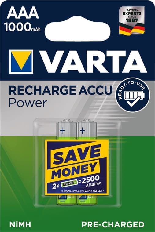 AAA (Micro)/HR03 (5703) uppladdningsbart batteri - 1000 mAh, 2 st. i blisterförpackning