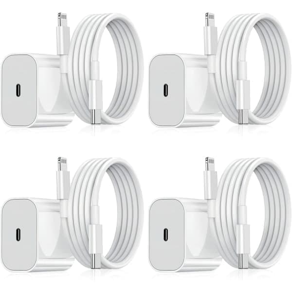 (Kampagnetilbud) iPhone Oplader - Hurtig Oplader - Adapter + Kabel 20W USB-C Hvid 4-pak iPhone