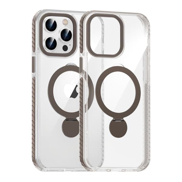 Pindun 360° roterende stativ magnetisk deksel til iPhone 14 Pro Max grå gjennomsiktig