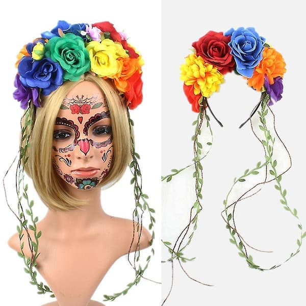 Simulert Blomster Hårbue Lange Ranker Hodeplagg Halloween Festtilbehør