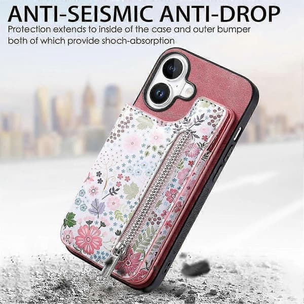 Fodral för iPhone 16 Plus Mönster Ställ Plånbok Läder+TPU Telefonskydd RFID-blockering