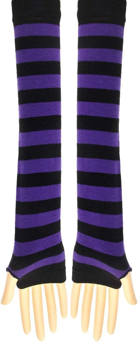 Lange strikkede handsker knæhøje stribede sokker leggings kostume tilbehør 2-pak, sort og lilla, one size grå - FF - grå grå gray