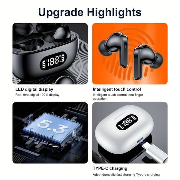 Trådløse Bluetooth In-Ear Hodetelefoner med LED Ladeetui og Mikrofon Hvit